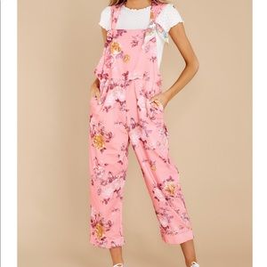 LoveShackFancy pink daffy overalls Medium